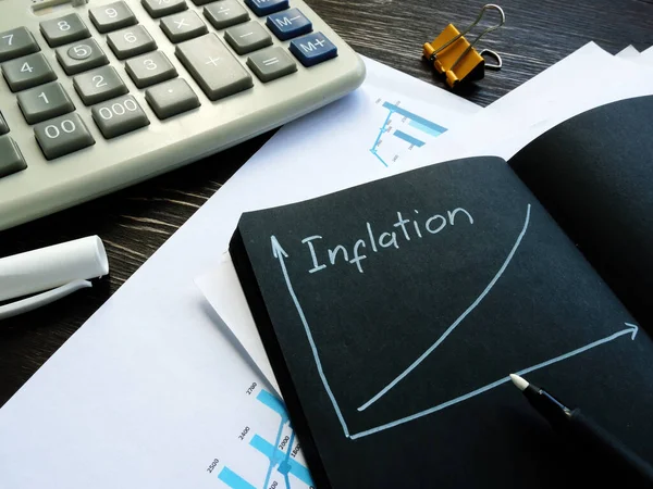 Концепция инфляции. Белые буквы в черном блокноте. — стоковое фото