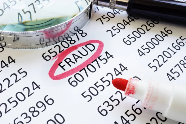 Fraude onderstreept woord- en financiële gegevens voor bedrijfsaudits. — Stockfoto