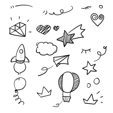 El çizimi karalama çocuk element koleksiyonu illüstrasyon vektörü