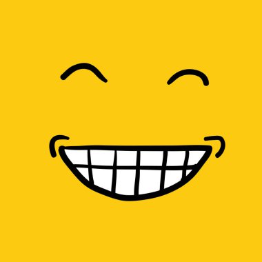 Büyük mutluluk çizilmiş. Eğlenceli düşünceler. Duygulara bak. Gülümseyen dudak sembolü.