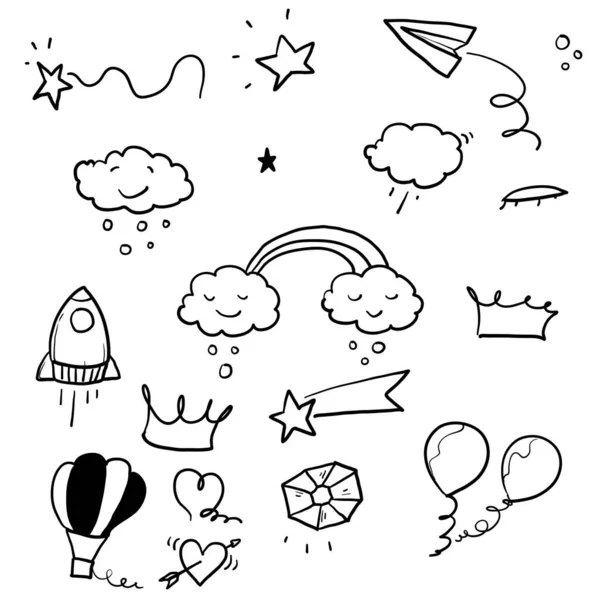 Hand Drawn Doodle Kid Element Collection Illustration Vector — Stock Vector