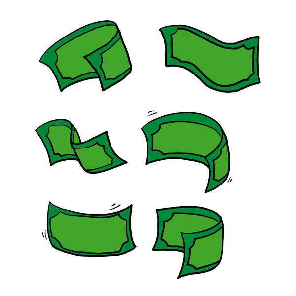 Ручной Рисунок Мультфильм Падающие Денежные Счета Летит Зеленый Доллар Купюра — стоковый вектор