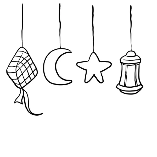 Gambar Tangan Perayaan Eid Ilustrasi Corat Coret Koleksi Simbol Islam - Stok Vektor