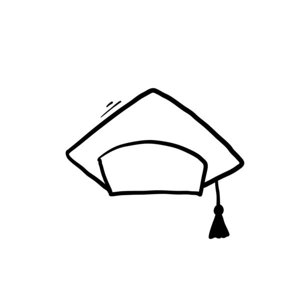 Icona Illustrazione Cappello Diploma Disegnato Mano Con Vettore Stile Doodle — Vettoriale Stock