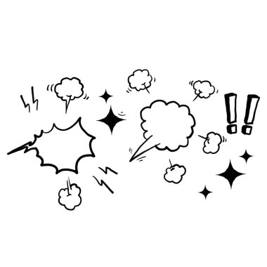 El çizimi karalama elemanı koleksiyonu. kabarcık konuşma, boom, wow.doodle tarzı vektör