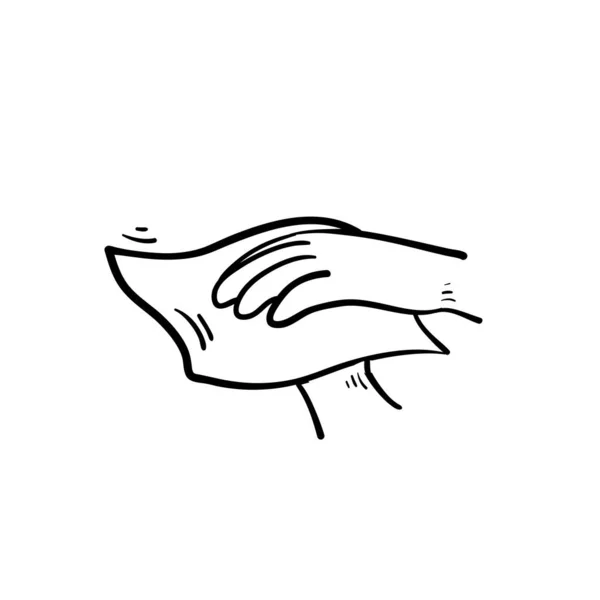 Doodle Wischende Hand Mit Handtuch Oder Gewebe Illustration Mit Cartoon — Stockvektor