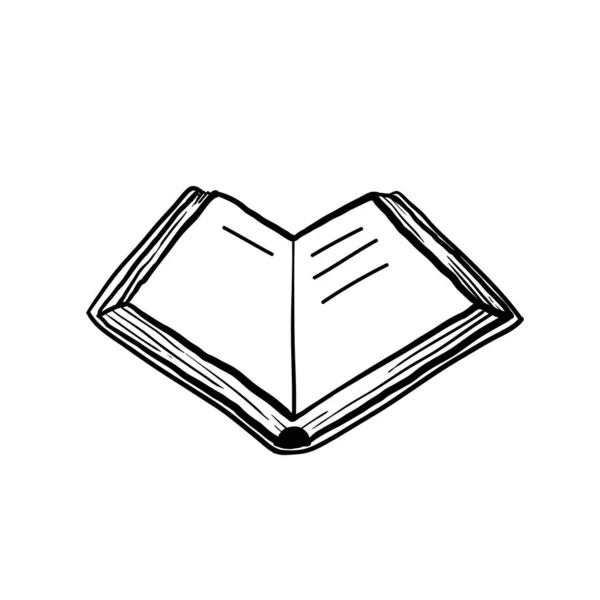 Dessin Main Livre Ouvert Illustration Vectorielle Fournitures Éducatives Retour École — Image vectorielle