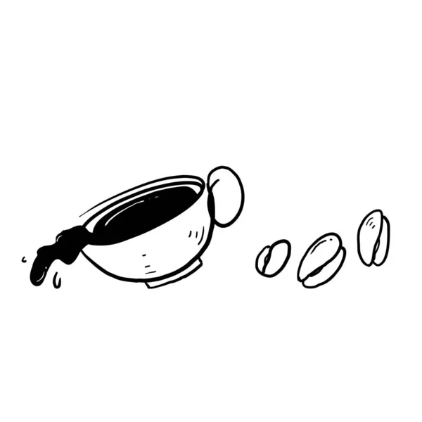 手描きのドードルコーヒー豆イラストベクトル隔離された背景 — ストックベクタ