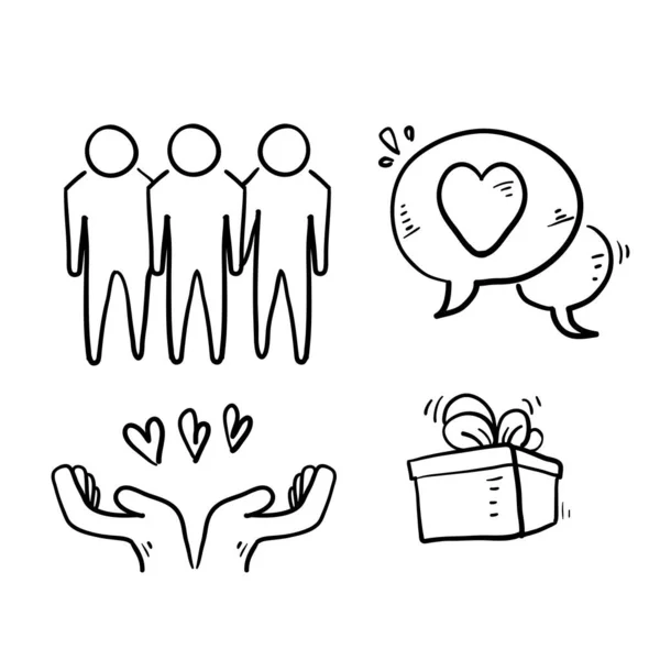 Handgezeichnete Freundschaft Und Liebe Doodle Ikonen Interaktion Gegenseitiges Verständnis Und — Stockvektor