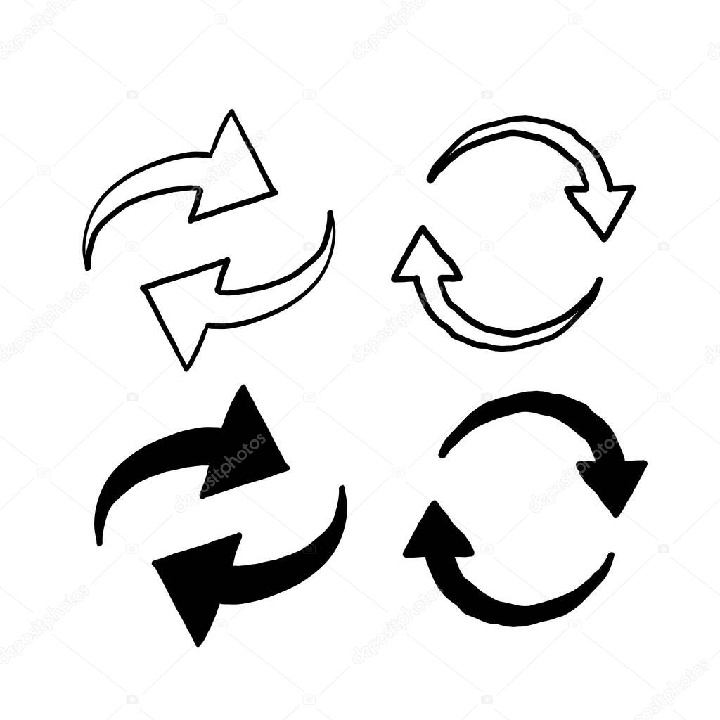Double reverse circular swap arrow icon doodle illustration vector