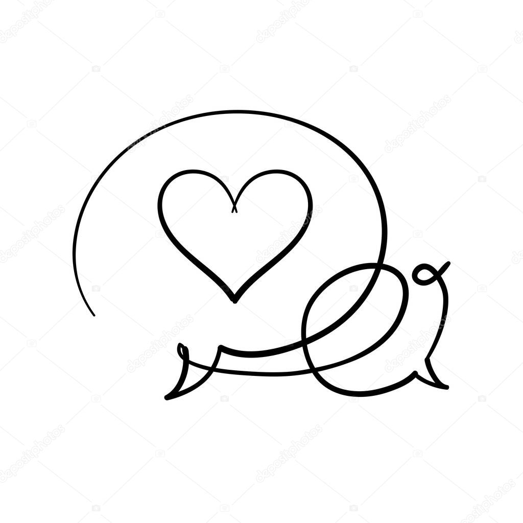 hand drawn bubble speech with heart love symbol illustration vector doodle