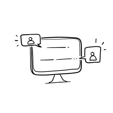 El çizimi Webinar konsepti, çevrimiçi kurs, uzaktan eğitim, video dersi, internet grup konferansı, eğitim testi, evden çalışma, kolay iletişim, karalama