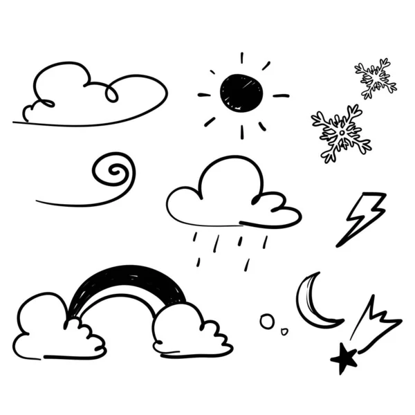 Hand Drawn Doodle Weather Illustration Collection Vector Isolated — Stock Vector