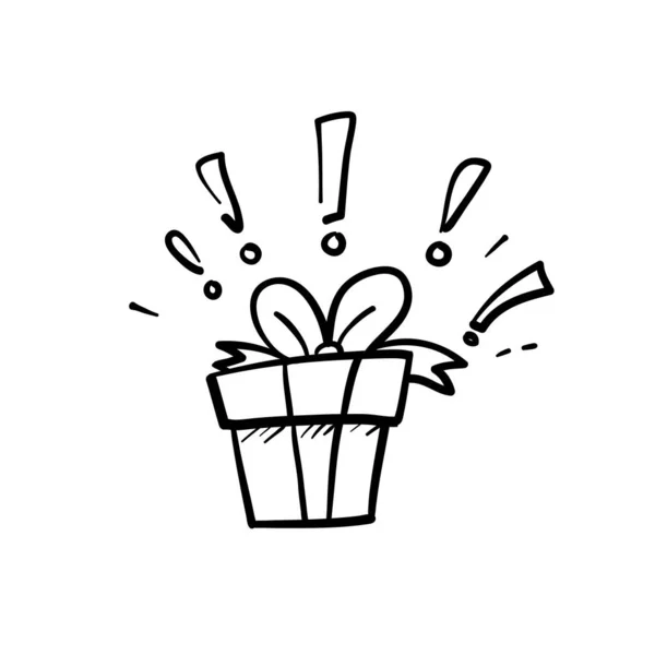 Ručně Kreslený Dárek Potěšení Dárková Krabička Překvapením Narozeninová Oslava Speciální — Stockový vektor