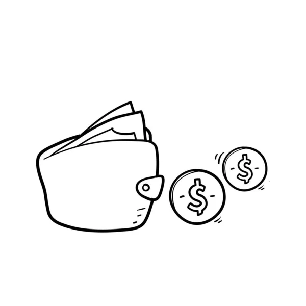 手拉着装满钱的钱包 收入增长 高利率 收入增长 预算利润 金融基金增长 涂鸦向量 — 图库矢量图片