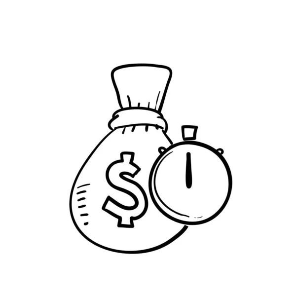 Hand Drawn Money Bag Timer Symbol Quick Easy Loan Fast — Stock Vector