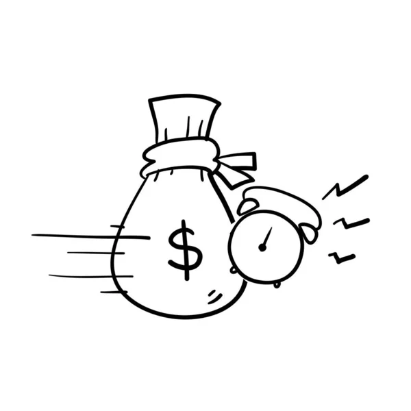 Hand Drawn Money Bag Timer Symbol Quick Easy Loan Fast — Stock Vector