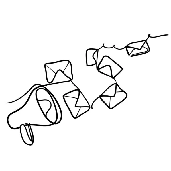 Desenho Mão Doodle Megafone Envelope Conceito Para Boletim Informativo Ilustração —  Vetores de Stock