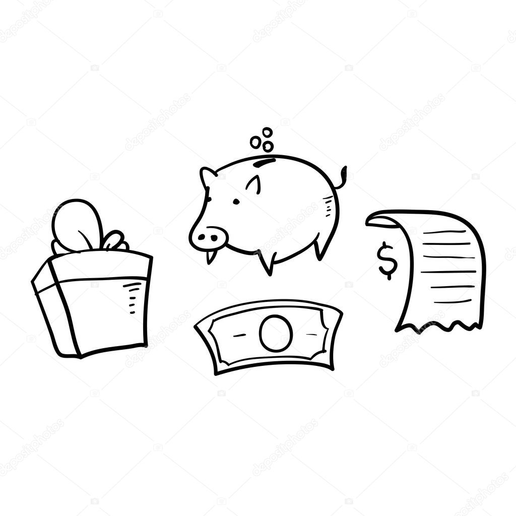 hand drawn doodle element symbol for Earn points for purchase concept, loyalty program, cash back, marketing and promotion, reward gift outline, get bonus, vector line icons