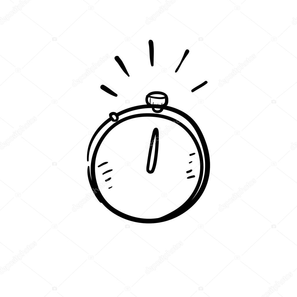 Hand drawn stopwatch timer symbol for Fast time logo, stop watch speed concept, quick delivery, express and urgent services, deadline and delay, doodle