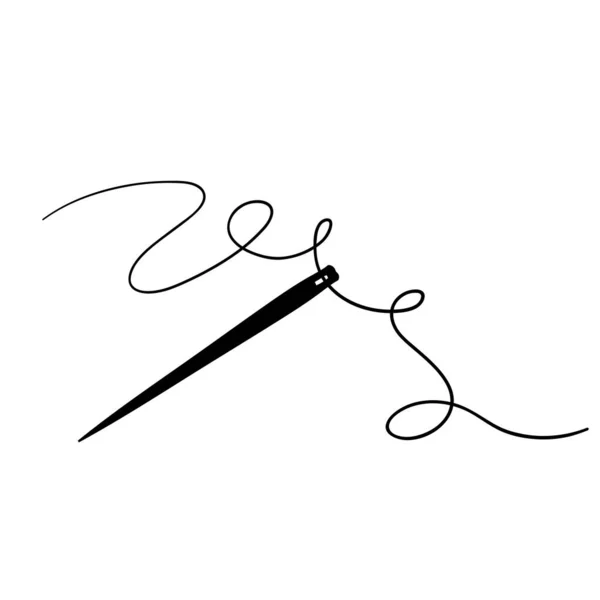 Handgezeichnete Nadel Mit Thread Illustration Symbol Isoliert Auf Weißem Hintergrund — Stockvektor