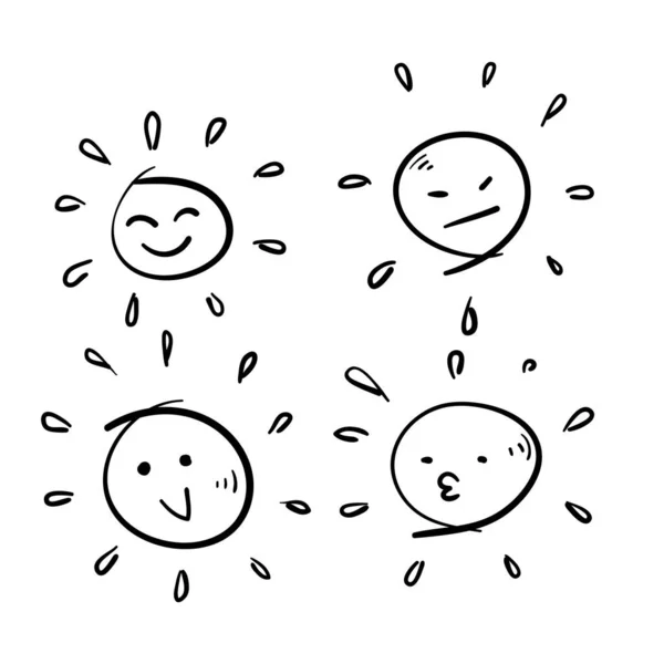 手工绘制的带有涂鸦风格矢量的太阳情绪系列图标 — 图库矢量图片