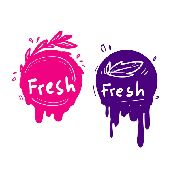 Suco Doodle Desenhado Mão Ícone Frutas Rótulo Fresco Vetor Colorido — Vetor de Stock