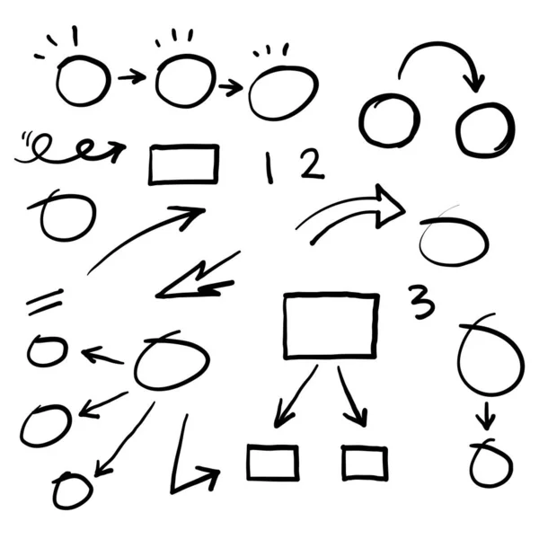 Conjunto Quadrados Desenhados Mão Círculos Flechas Coleção Doodle Para Infográfico — Vetor de Stock