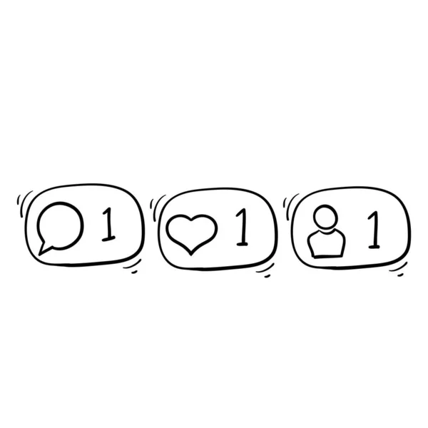 Handgetekend Doodle Follower Melding Icon Social Netwerk Tekens Social Media — Stockvector