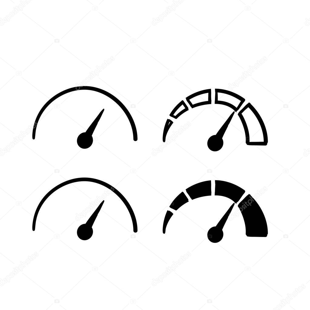 hand drawn doodle Speedometer, tachometer icon. Speed indicator sign. Internet car speed. Performance concept. isolated