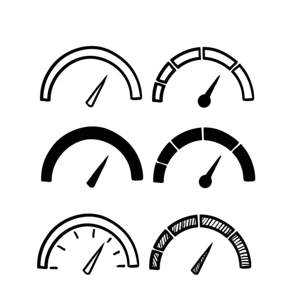 Hand Drawn Doodle Speedometer Tachometer Icon Speed Indicator Sign Internet — Stock Vector