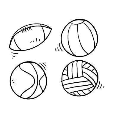 El çizimi doodle ball spor koleksiyonu ikonu izole edilmiş arkaplan