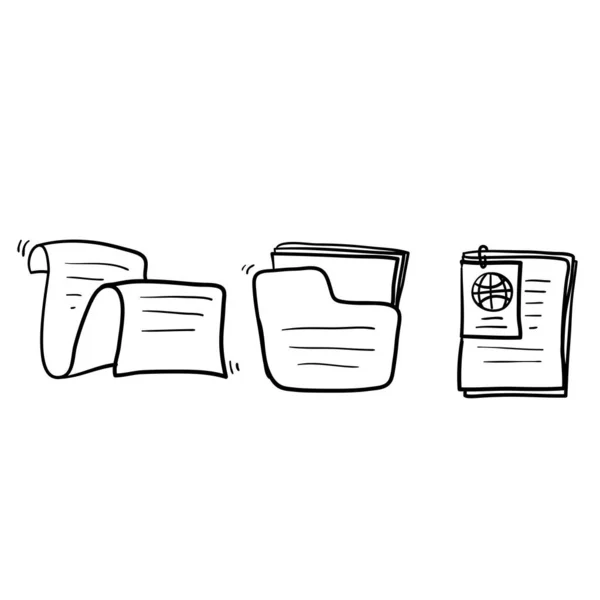 Απλό Σύνολο Εγγράφων Σχετική Διανυσματική Γραμμή Εικονίδια Χέρι Doodle Στυλ — Διανυσματικό Αρχείο