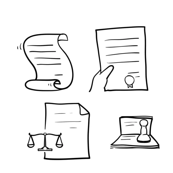 Conjunto Rabiscos Desenhados Mão Símbolo Ilustração Ícone Documento Legal — Vetor de Stock