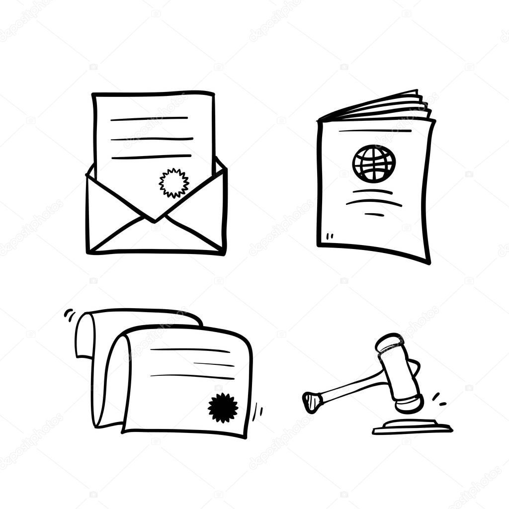 hand drawn doodle set of legal document icon illustration symbol