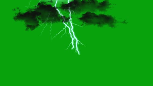绿色屏幕背景下的云彩和闪电运动图形 — 图库视频影像