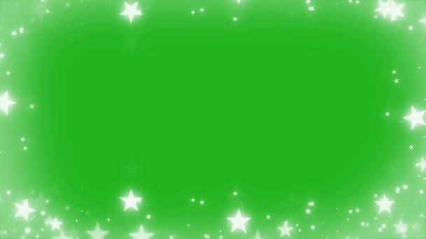 Λαμπερό Πλαίσιο Αστέρια Πράσινο Φόντο Οθόνη — Αρχείο Βίντεο