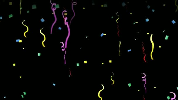 Grafis Gerak Pita Warna Warni Jatuh Dengan Latar Belakang Malam — Stok Video