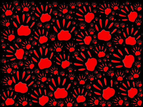 Ijesztő Piros Kezek Gyönyörű Textúra Fekete Háttér — Stock Fotó
