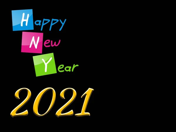 Happy New Year 2021 Beautiful Illustration Plain Black Background — Stock Photo, Image