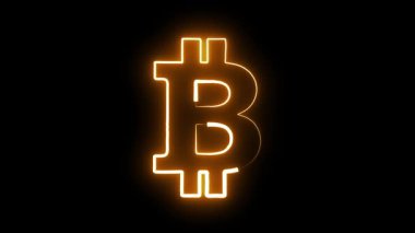 Sade siyah arkaplan üzerinde parlayan neon ışık yolu efektli bitcoin sembolü