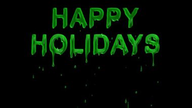 Zehirli yeşil sıvı içeren mutlu tatiller metni sade siyah arkaplan üzerinde etkisi