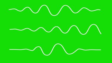Yeşil ekran arka planına sahip farklı beyaz dalga çizgileri hareket grafikleri