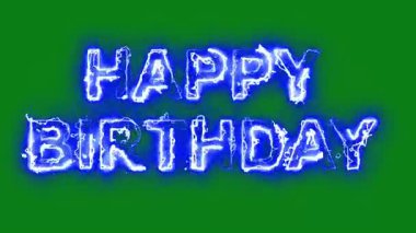 Yıldırım enerjili Mutlu Yıllar metni yeşil ekran arkaplanı üzerinde etki yaratır