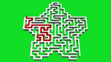 Yeşil ekran arka planında çözüm yolu olan 3d yıldız şekilli labirent