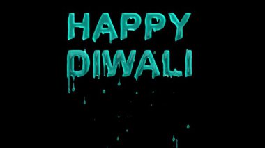 Mavi su damlası içeren Mutlu Diwali metinleri sade siyah arkaplan üzerinde etkin