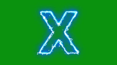 Yıldırım enerjili İngiliz alfabesi X yeşil ekran arkaplanı üzerinde etki yaratır