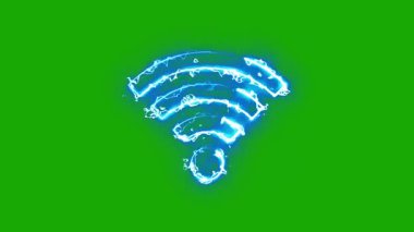 Yıldırım enerjili WIFI sembolü yeşil ekran arka planında yol efektini ateşler