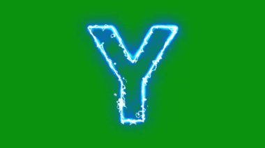 Yıldırım enerjili Y alfabesi yeşil ekran arkaplanı üzerinde etki yaratır