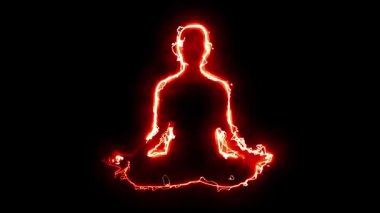 Ateş enerjili meditasyon sembolü düz siyah arkaplan üzerinde yol efektini ateşler